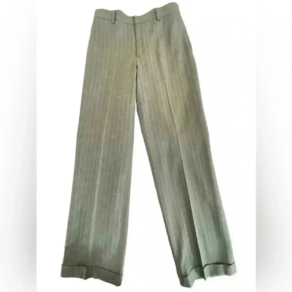 Ralph Lauren Purple Tag Wool 2 Piece Pant Suit Gray White Pinstripes Size 6/8